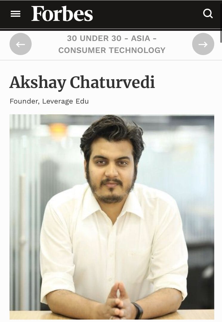 Akshay Chaturvedi named Achiever under 30 by Forbes 